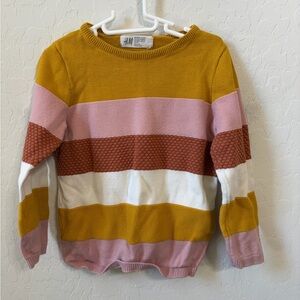 H&M Mustard Pink Rust White Striped Crewneck Sweater